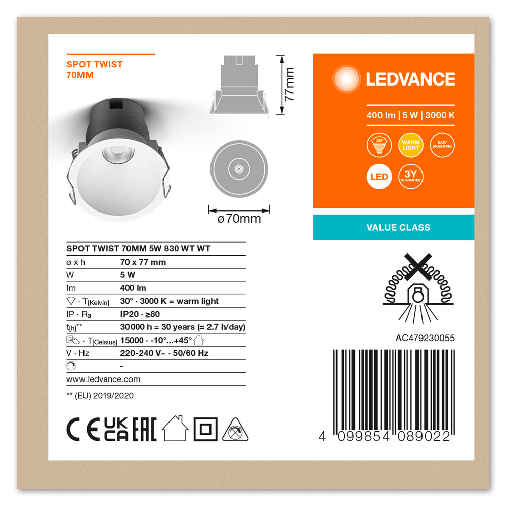 LED stropné svietidlo 5W IP20 3000K 30° – stropné LED svietidlo LEDVANCE