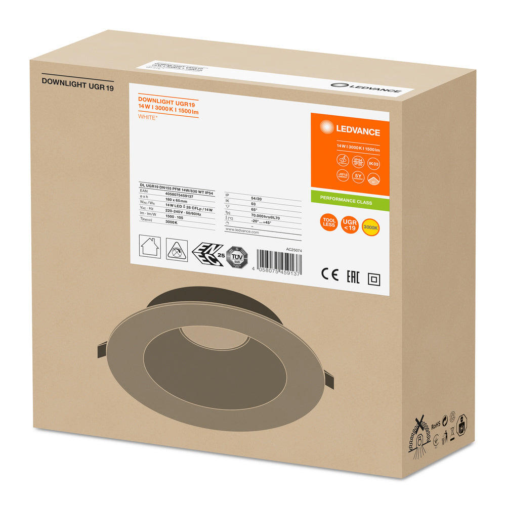 LED downlight 14W IP54 3000K 65° – zápustné LED svietidlo LEDVANCE