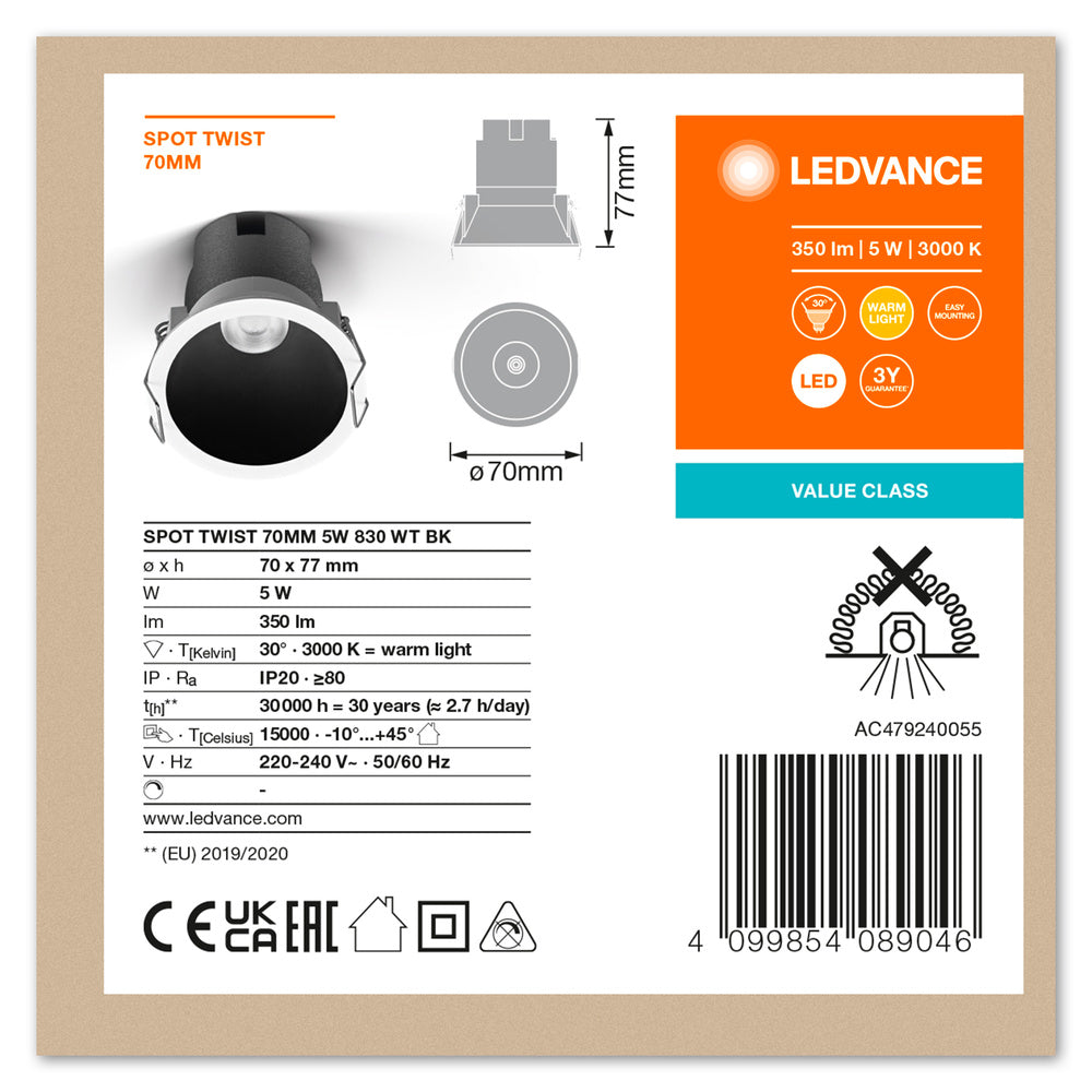LED stropné svietidlo 5W IP20 3000K 30° – stropné LED svietidlo LEDVANCE